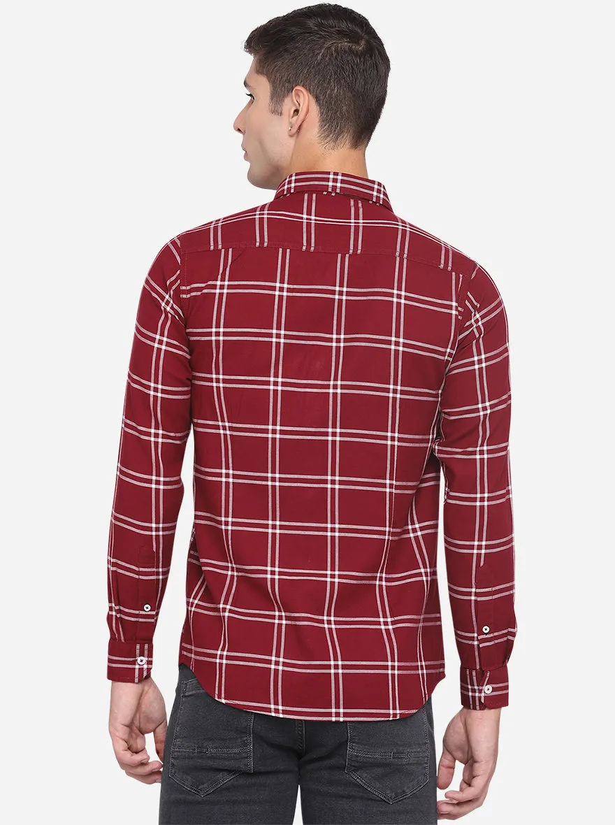 Rumba Red Checked Slim Fit Semi Casual Shirt | JadeBlue