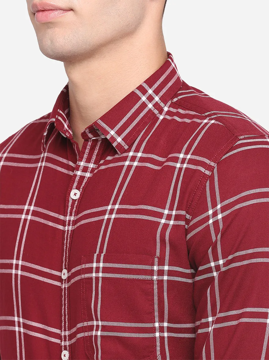 Rumba Red Checked Slim Fit Semi Casual Shirt | JadeBlue