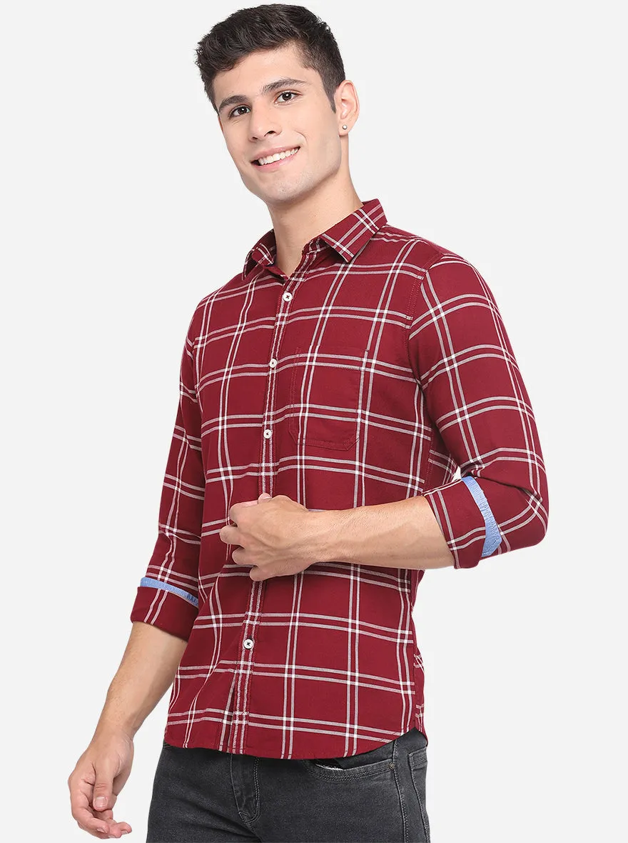 Rumba Red Checked Slim Fit Semi Casual Shirt | JadeBlue