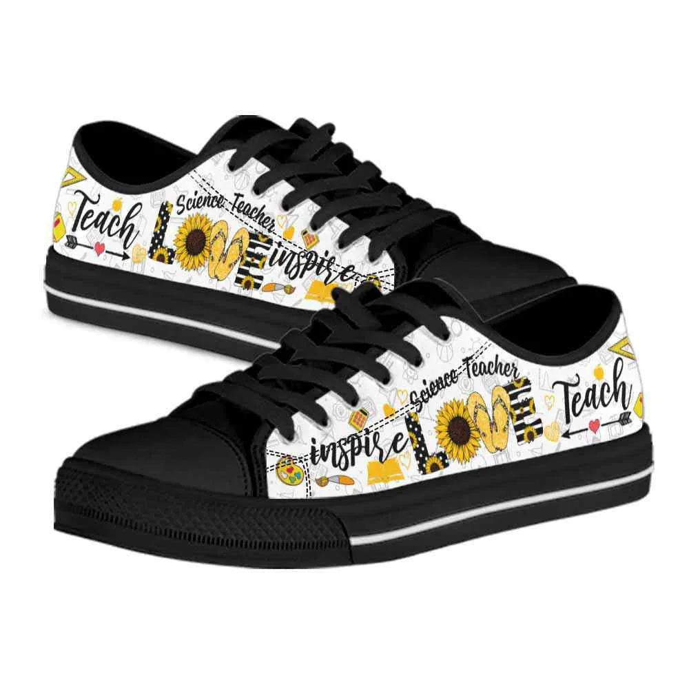 School Science Teacher Sunflower Teach Love Inspire Low Top Shoes, Teacher Shoes, Low Top Sneakers