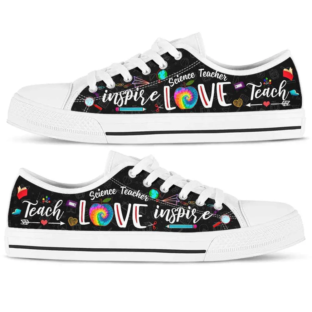 School Science Teacher Tie Dye Teach Love Inspire Low Top Shoes, Teacher Shoes, Low Top Sneakers