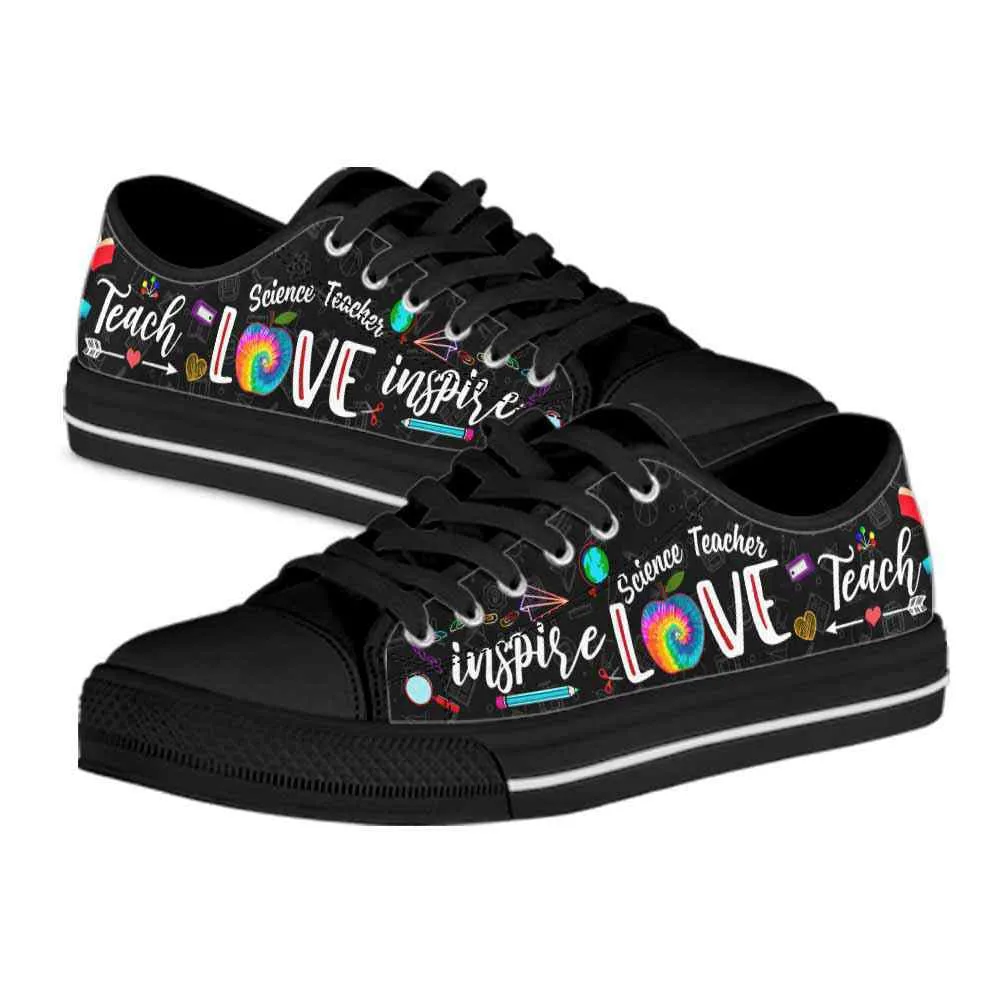 School Science Teacher Tie Dye Teach Love Inspire Low Top Shoes, Teacher Shoes, Low Top Sneakers