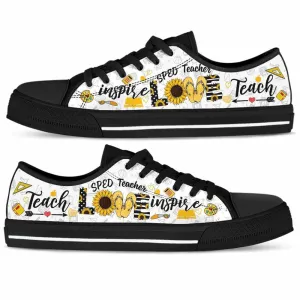 School Sped Teacher Sunflower Teach Love Inspire Low Top Shoes, Teacher Shoes, Low Top Sneakers