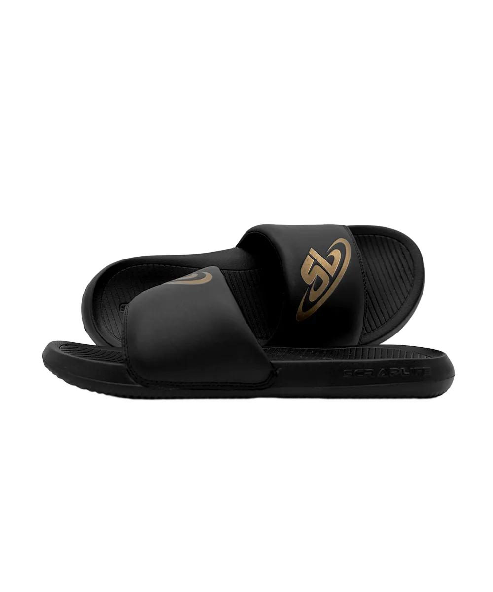 ScrapLife Sport Slides - Black With Gold Logo Wrestling Shoes