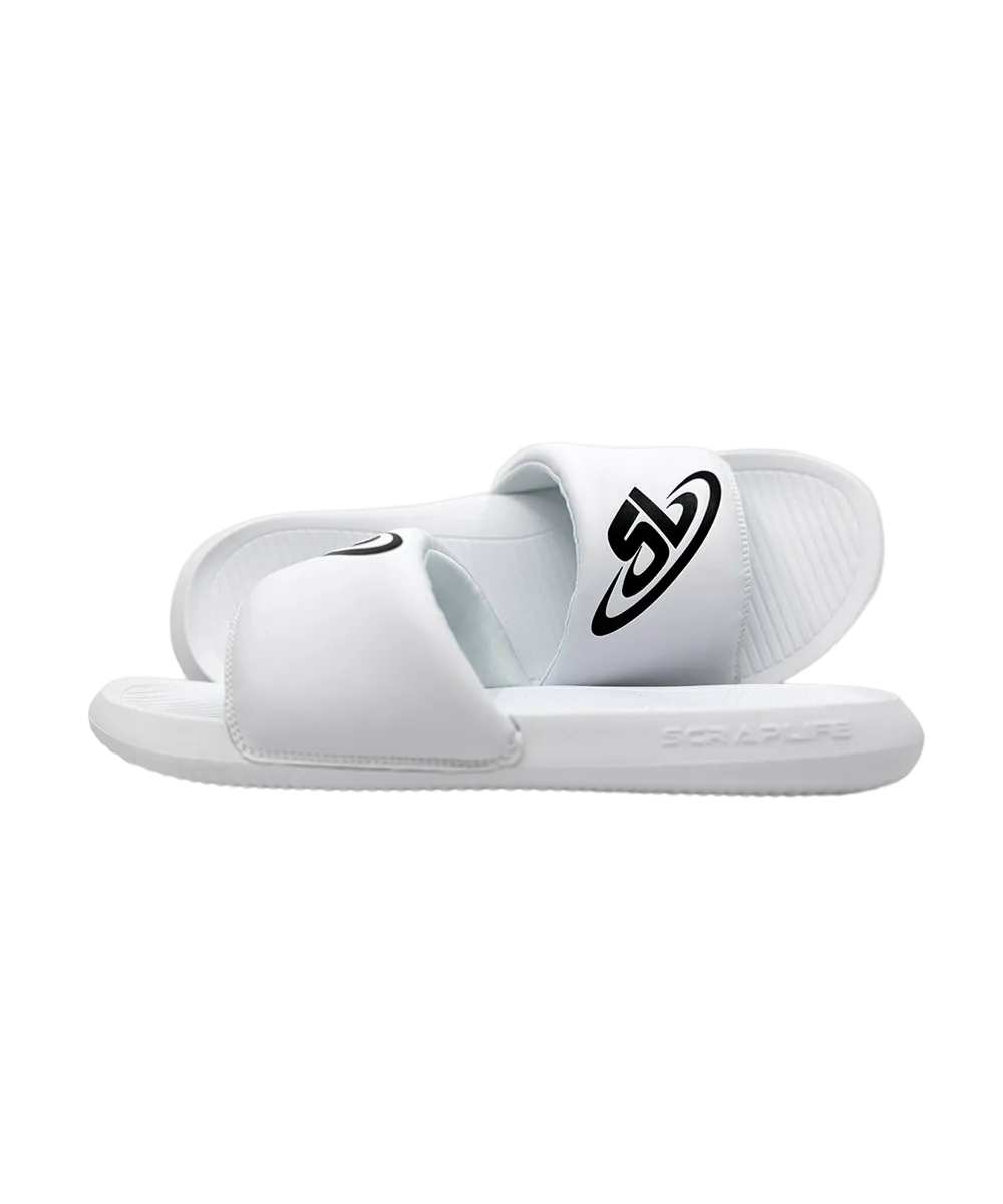 ScrapLife Sport Slides - White With Black Logo Wrestling Shoes