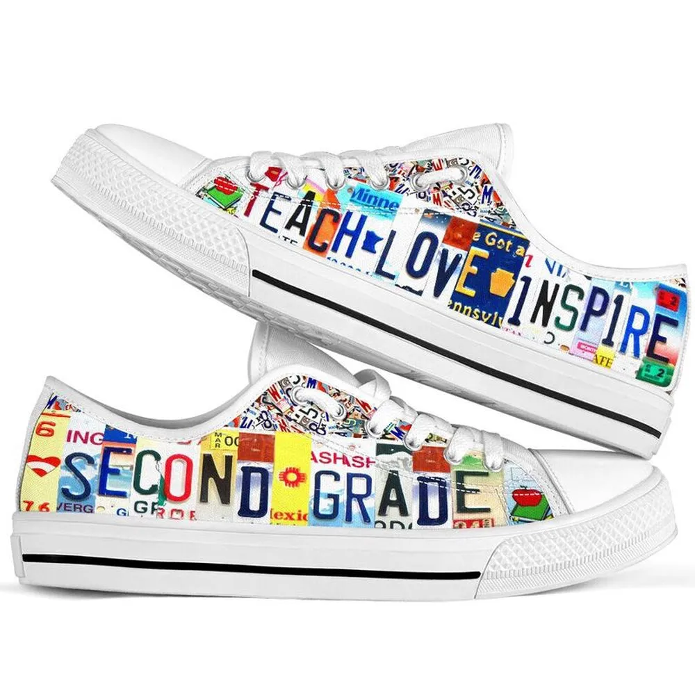 Second Grade Inspire License Plates Low Top Shoes, Teacher Shoes, Low Top Sneakers