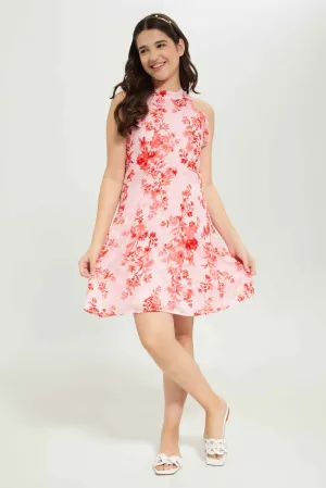 Senior Girls Pink And Red Floral Dress