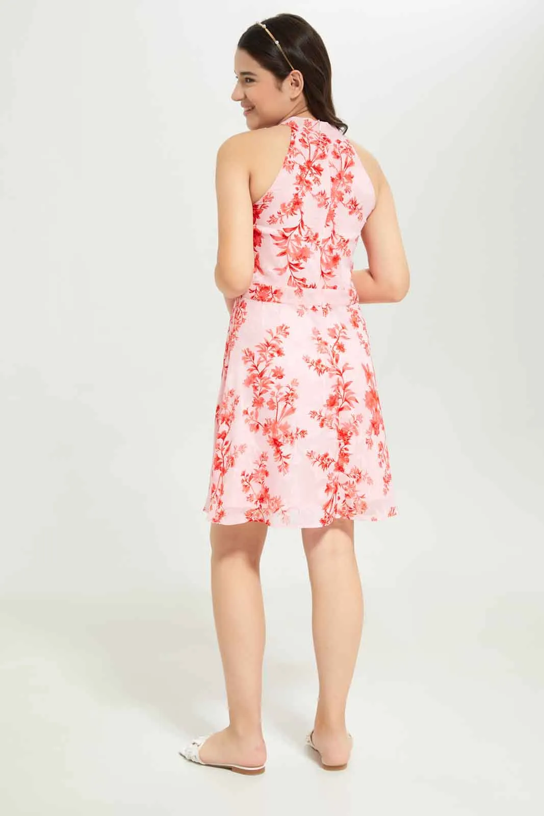 Senior Girls Pink And Red Floral Dress