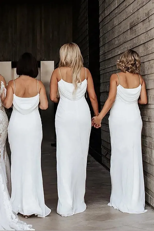 Sheath/Column Cowl Neck Spaghetti Straps Ivory Bridesmaid Dresses  BD102