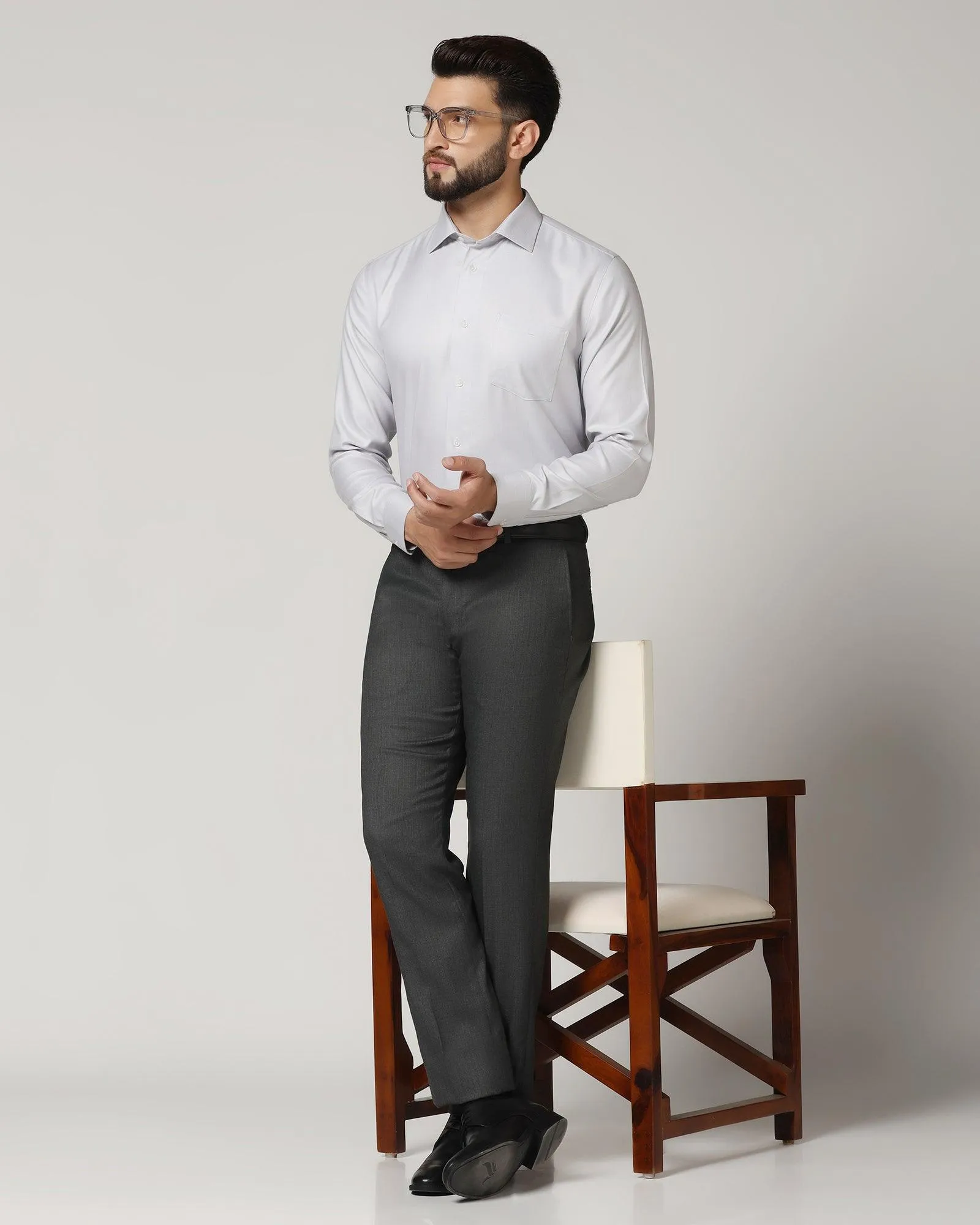 Slim Comfort B-95 Formal Charcoal Grey Check Trouser - Rick