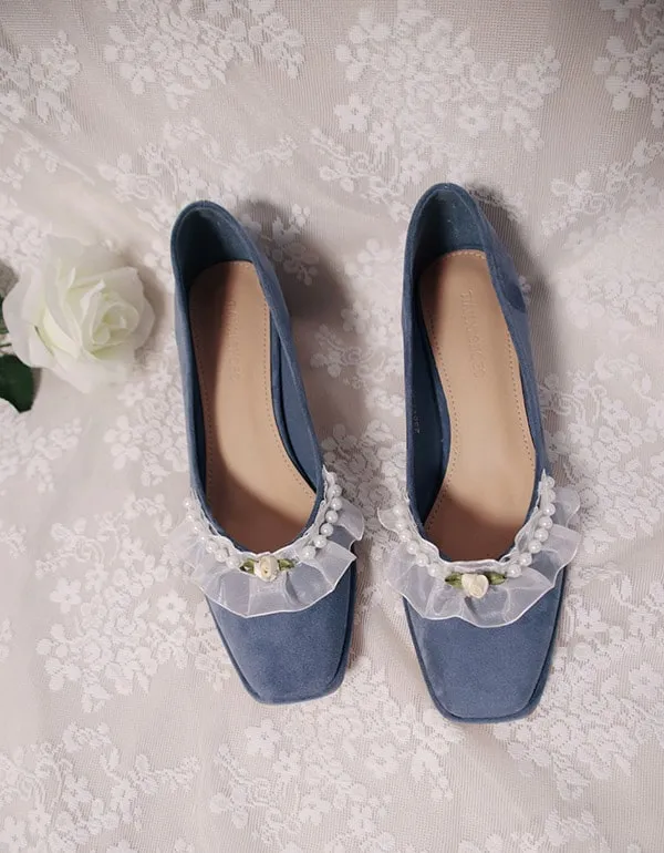 Square Head Suede Chic Lace Vintage Shoes