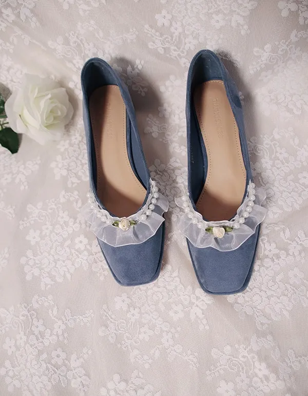 Square Head Suede Chic Lace Vintage Shoes