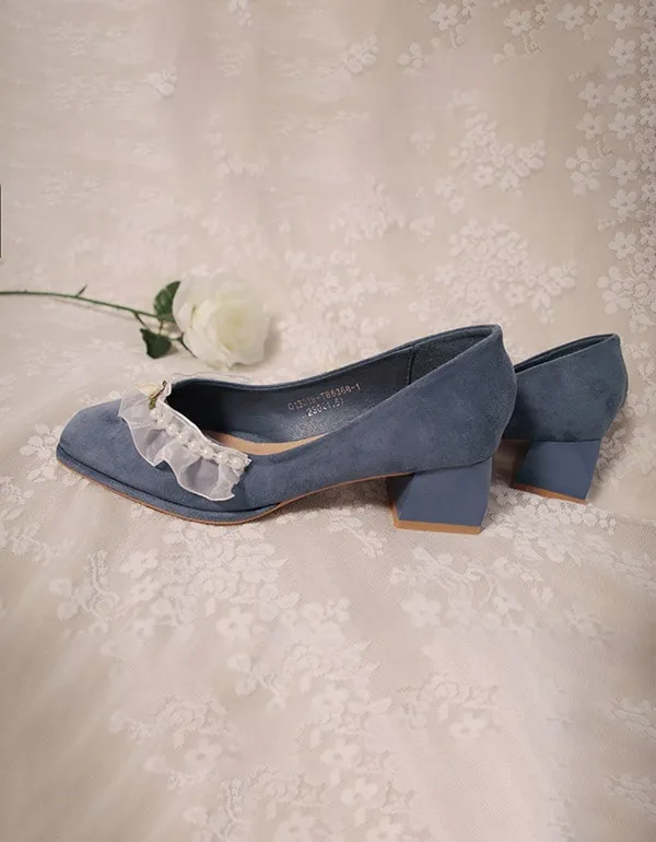 Square Head Suede Chic Lace Vintage Shoes