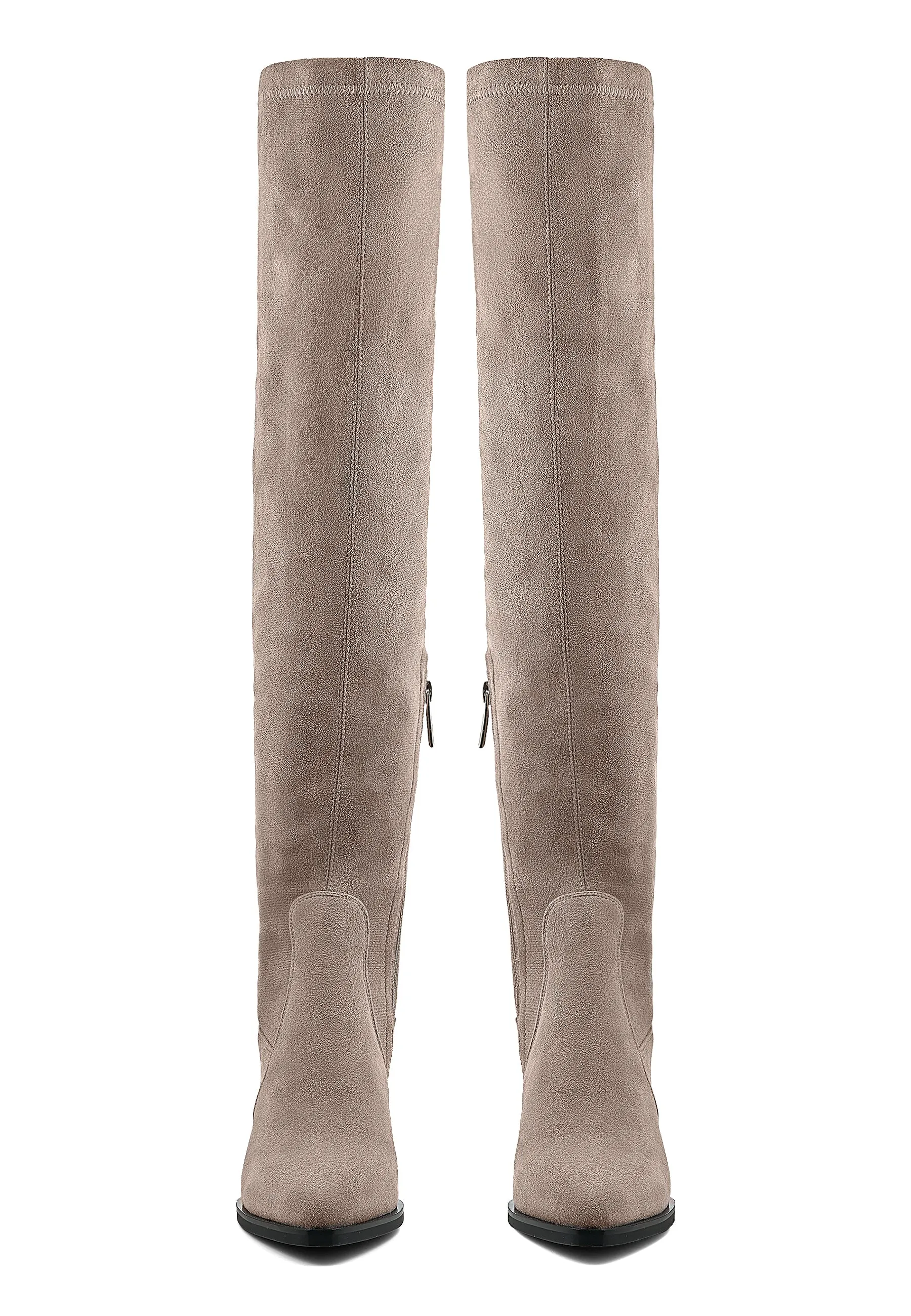 Suede Chic Over-the-Knee Boots - Beige