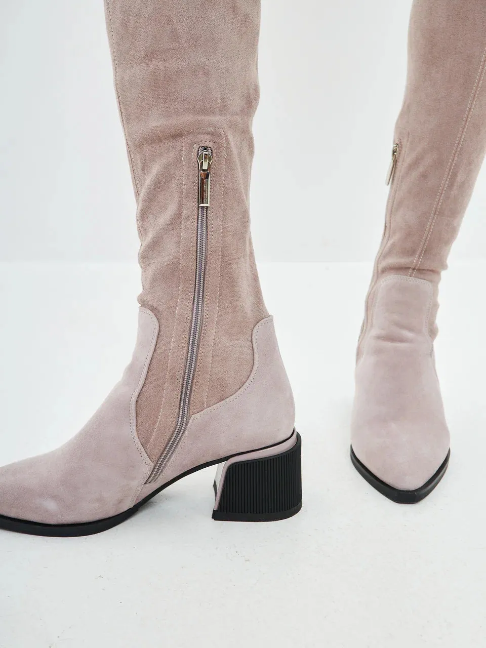 Suede Chic Over-the-Knee Boots - Beige