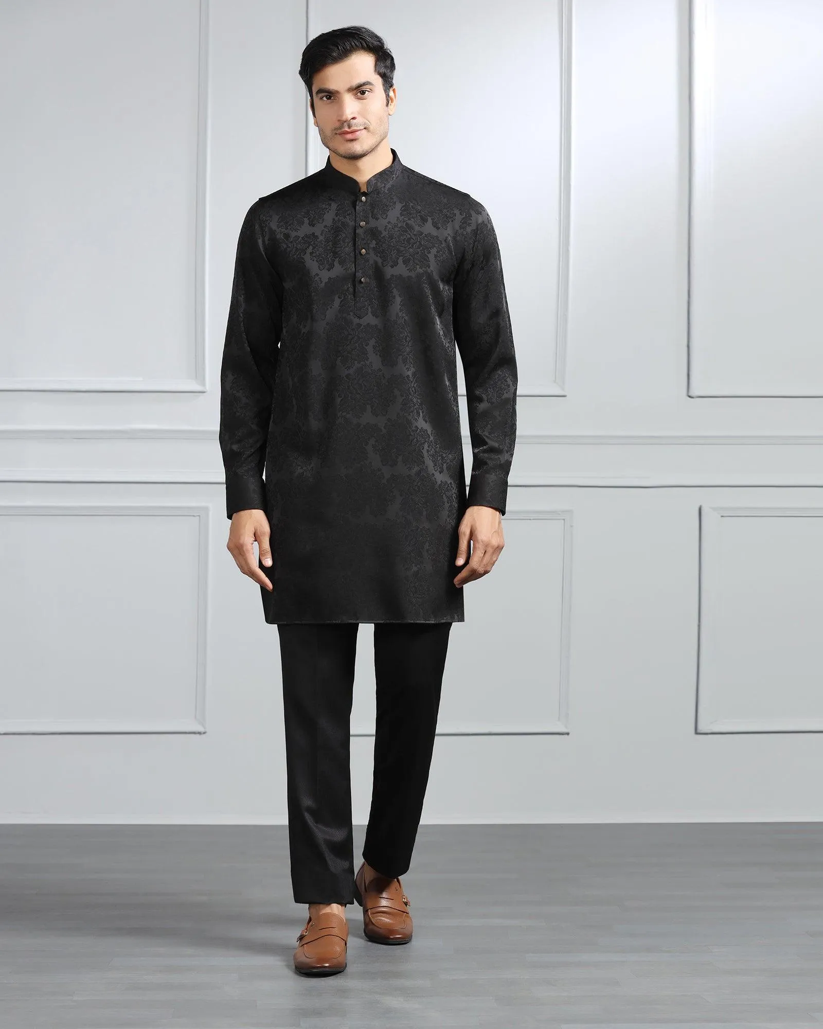 Swarn Multitude 6X Black Textured Achkan Set - Stapol