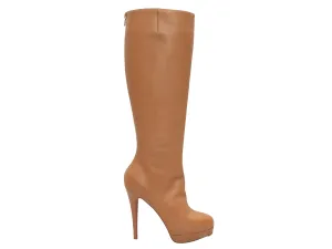 Tan Christian Louboutin Platform Heeled Knee-High Boots Size 35