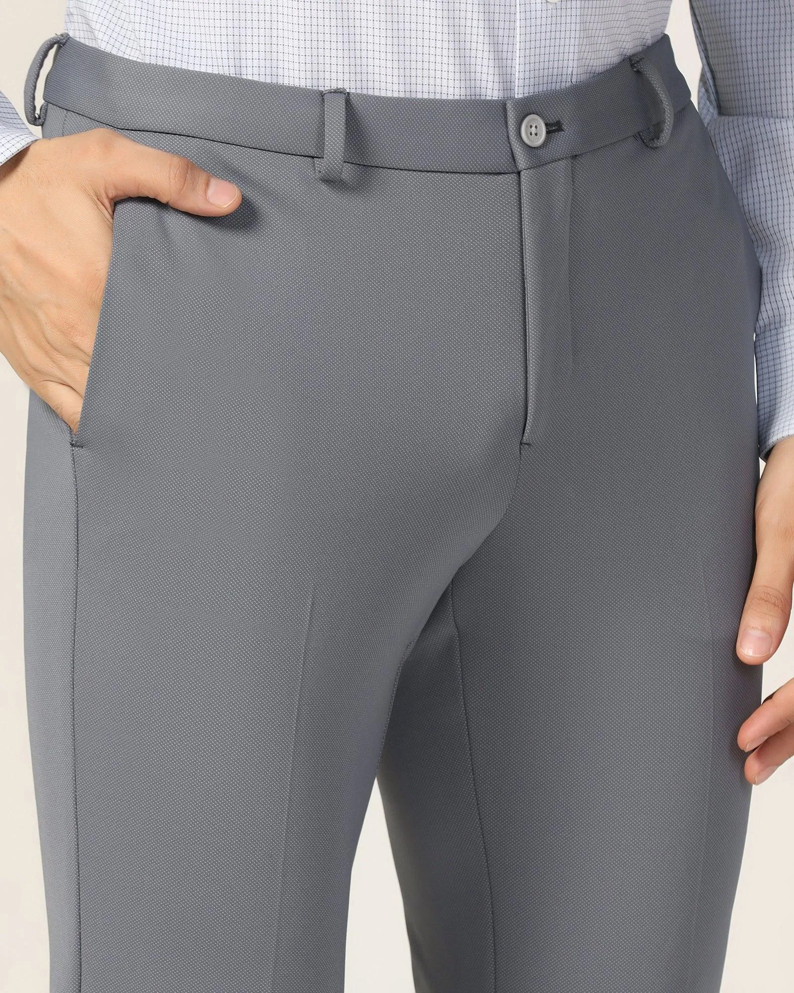 TechPro Super Slim Phoenix Formal Grey Textured Trouser - Meteor