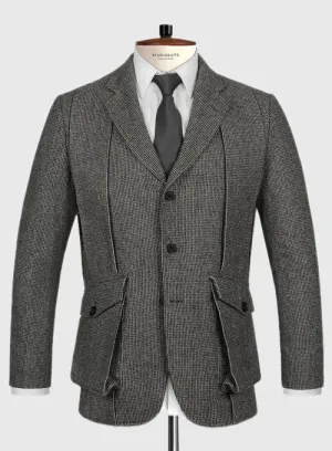 Vintage Gray Macro Weave Tweed Scottish Style Jacket