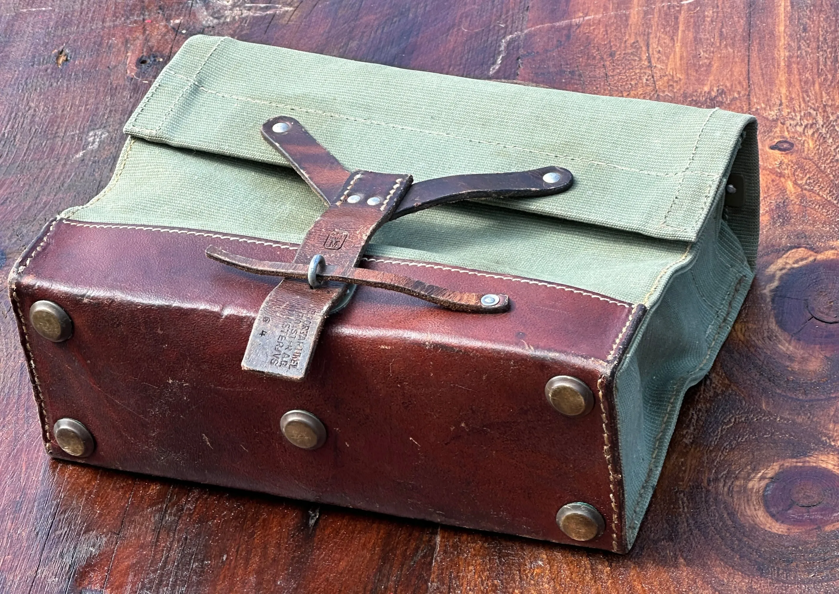 Vintage Leather and Canvas Swiss - Carry Bag