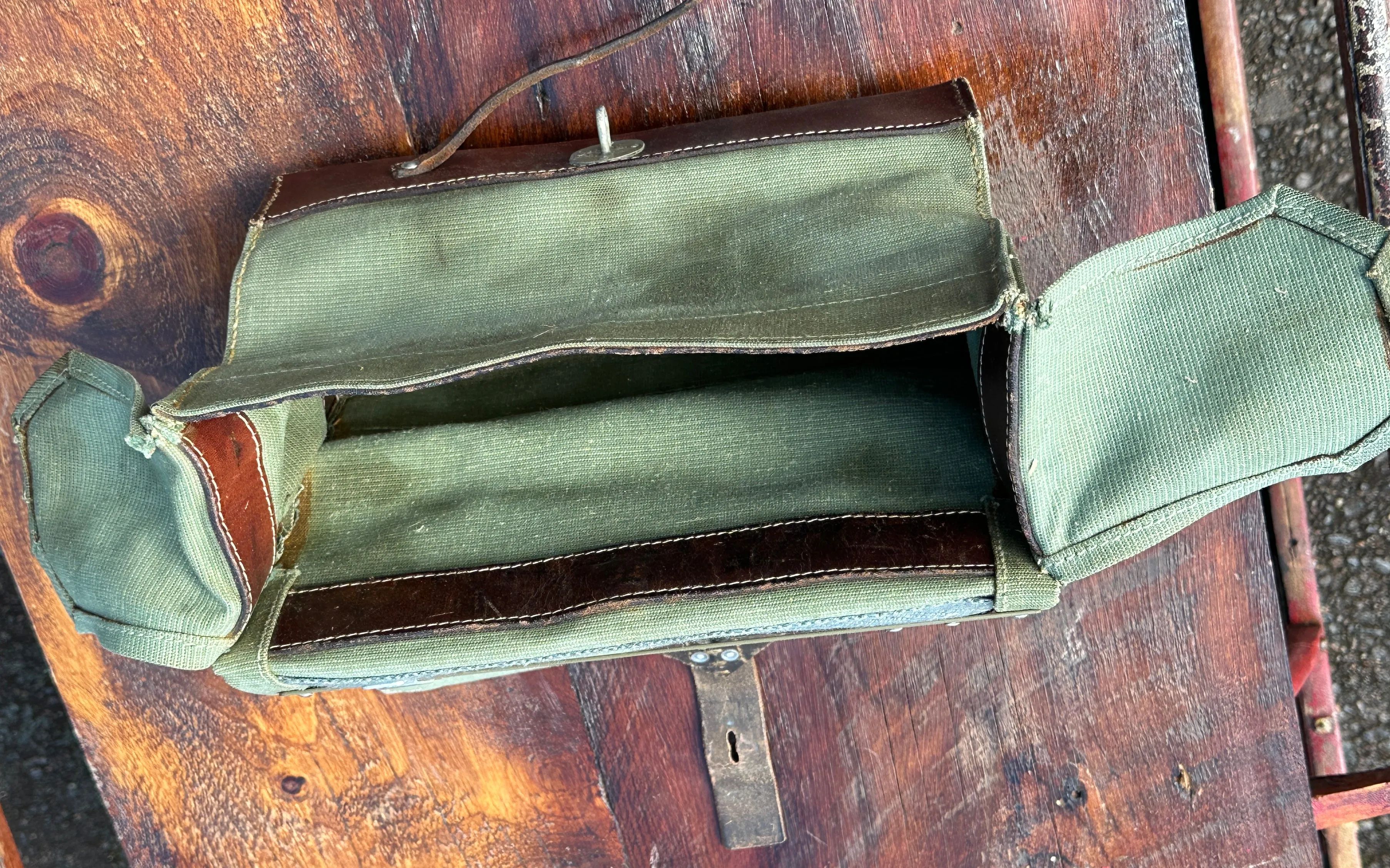 Vintage Leather and Canvas Swiss - Carry Bag