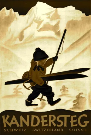 Vintage Ski Poster - Sepia Kandersteg