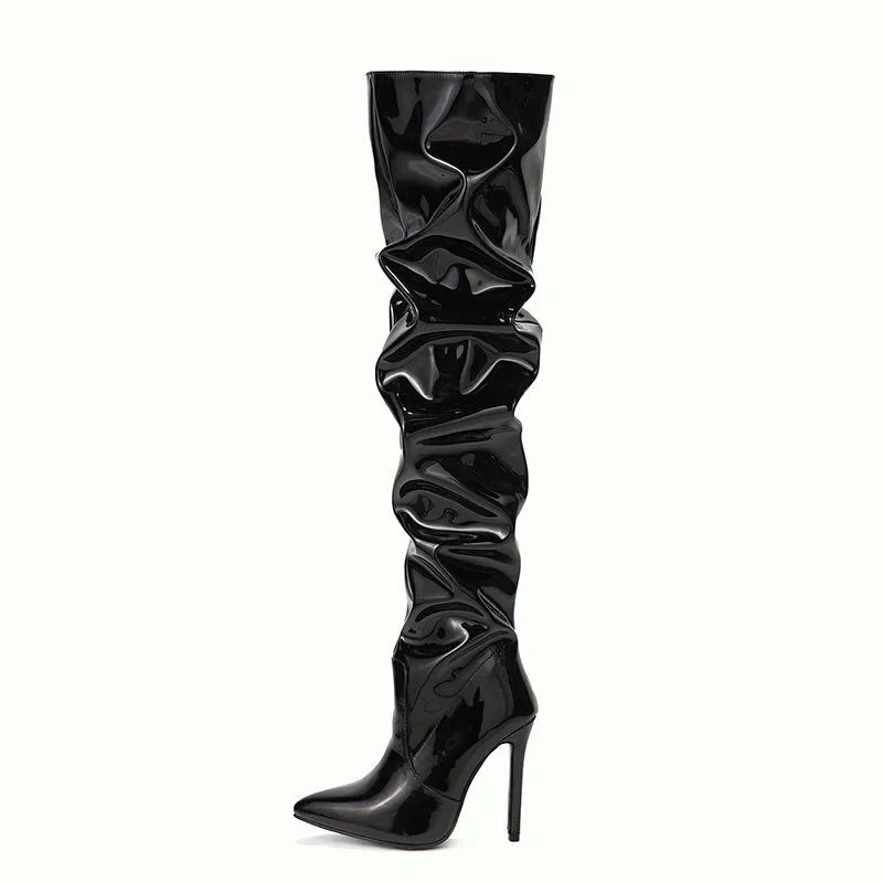 Women over the knee stiletto high heel black boots