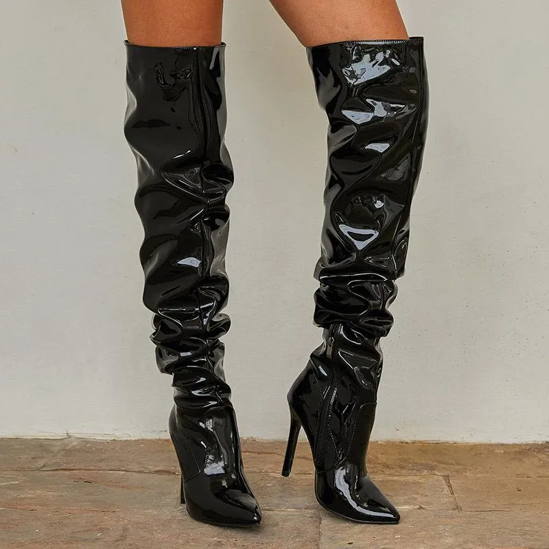 Women over the knee stiletto high heel black boots