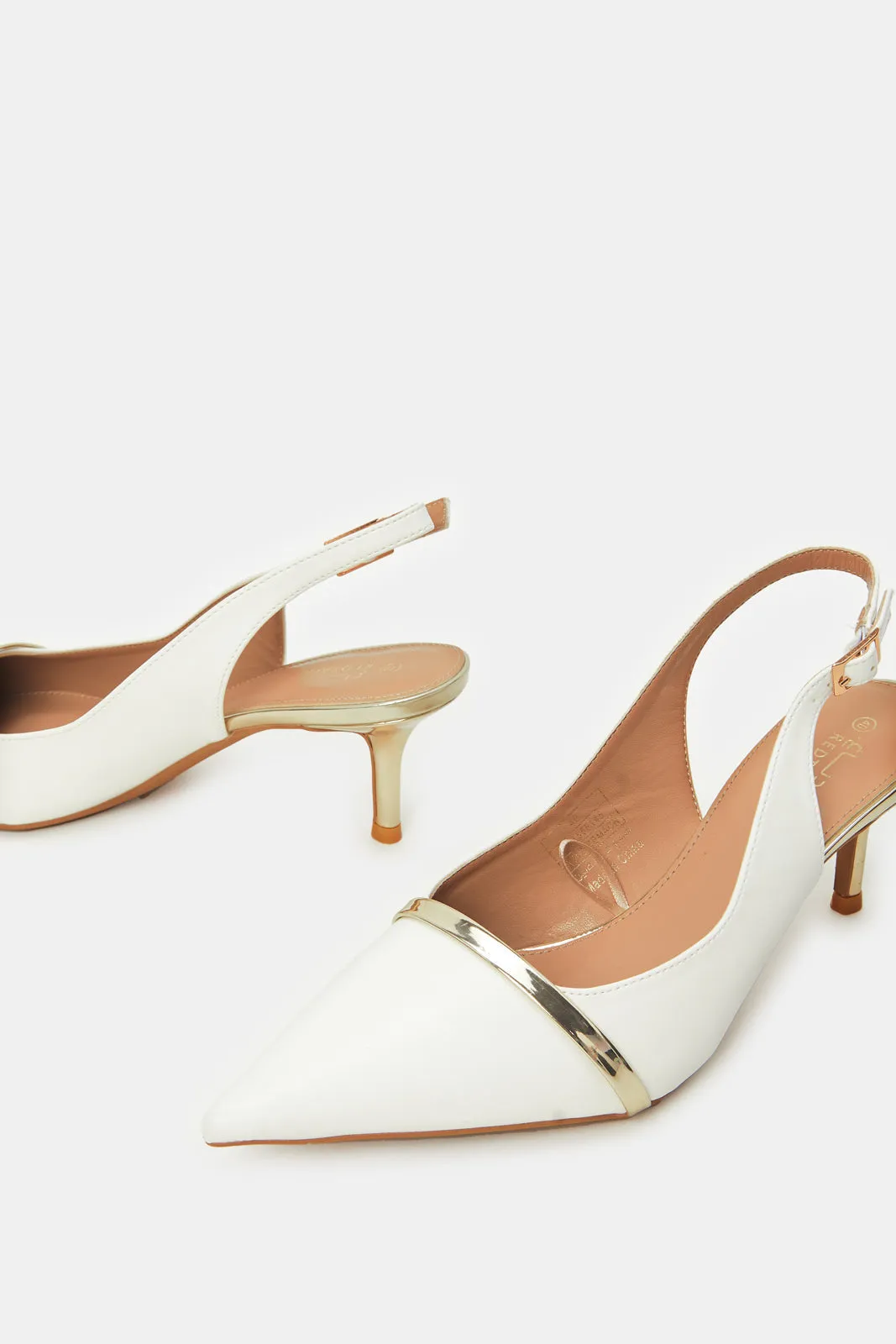 Women White And Gold Sling Backs