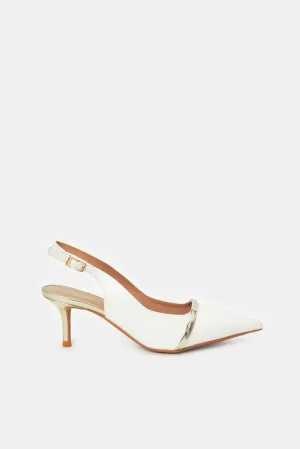 Women White And Gold Sling Backs