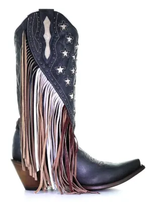 Women's Corral Navy With Stars Fringe Boot