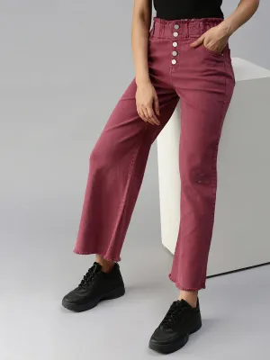 Women's Mauve Solid Denim Wide Leg Jeans