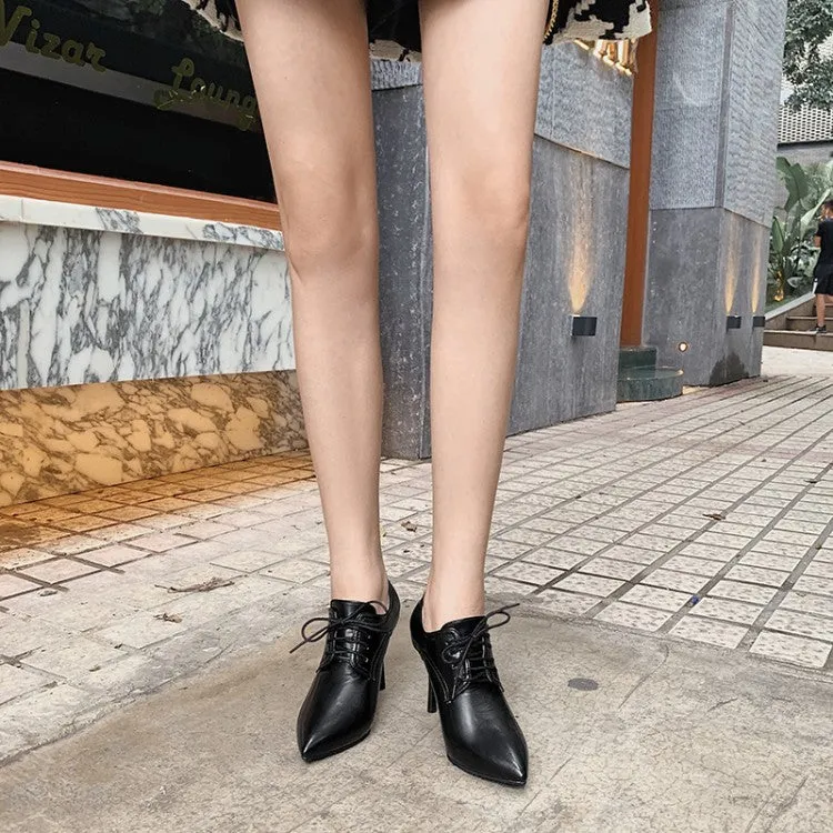 Women's Pointed Toe Lace Up Stiletto Heel Ankle Boots