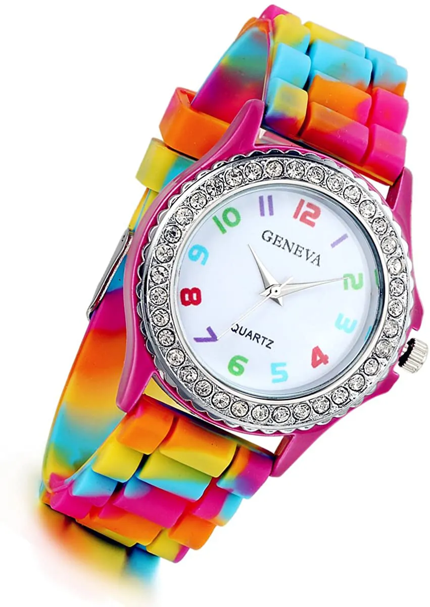 Women's Quartz Watch Rhinestone Rainbow Color Silicon Jelly Fun Play Colorful Casual Dress Wrist Watches