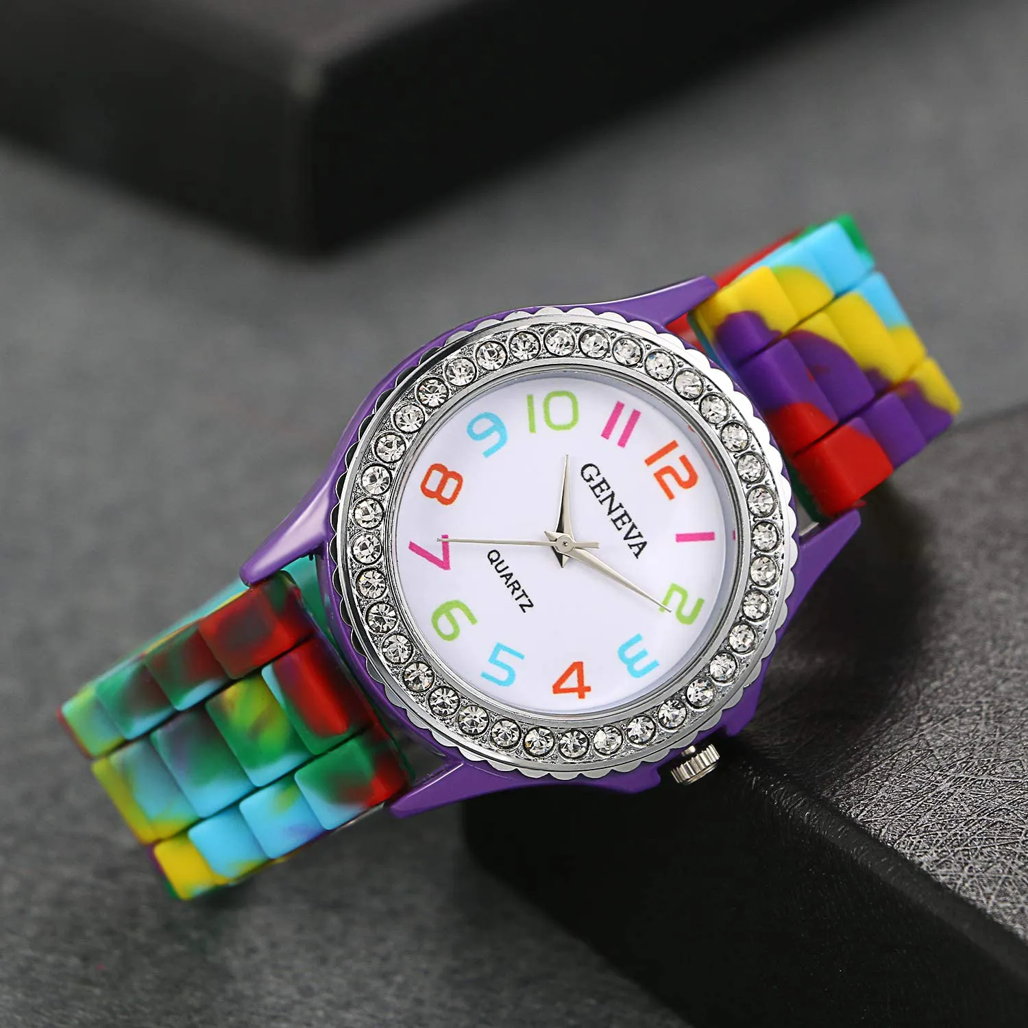 Women's Quartz Watch Rhinestone Rainbow Color Silicon Jelly Fun Play Colorful Casual Dress Wrist Watches