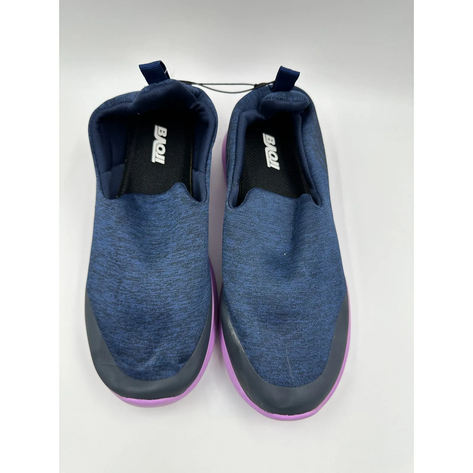 Women's size 7, Navy Blue Knit Slip-on Sneaker with Purple Sole