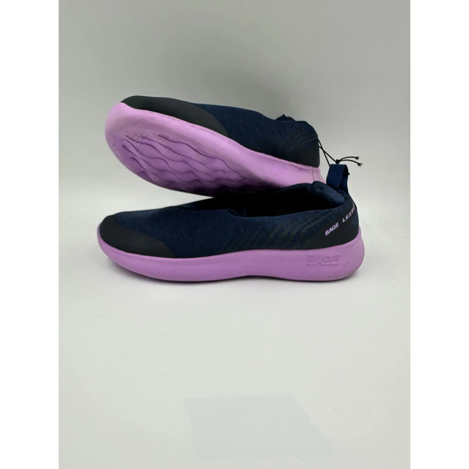 Women's size 7, Navy Blue Knit Slip-on Sneaker with Purple Sole