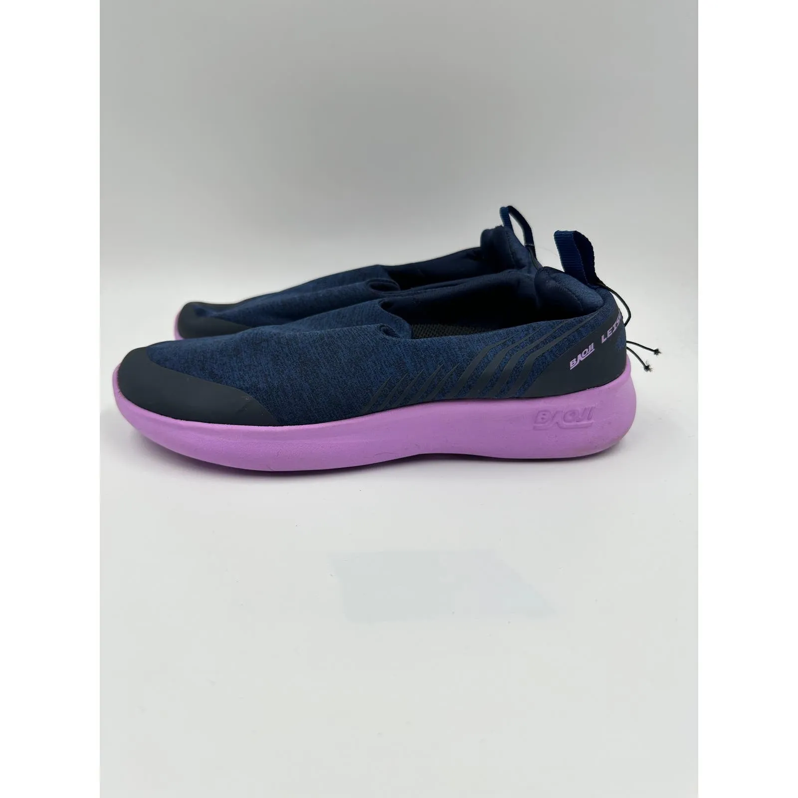 Women's size 7, Navy Blue Knit Slip-on Sneaker with Purple Sole