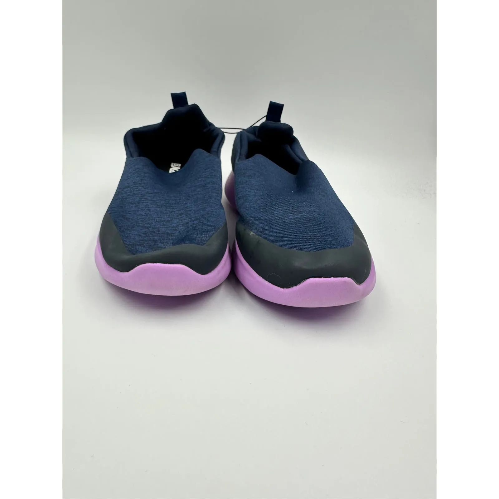 Women's size 7, Navy Blue Knit Slip-on Sneaker with Purple Sole