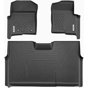 YITAMOTOR® 2010-2014 Ford F-150 SuperCrew/Crew Cab Floor Mats, Custom Fit 1st & 2nd Row, Black TPE All-Weather Guard