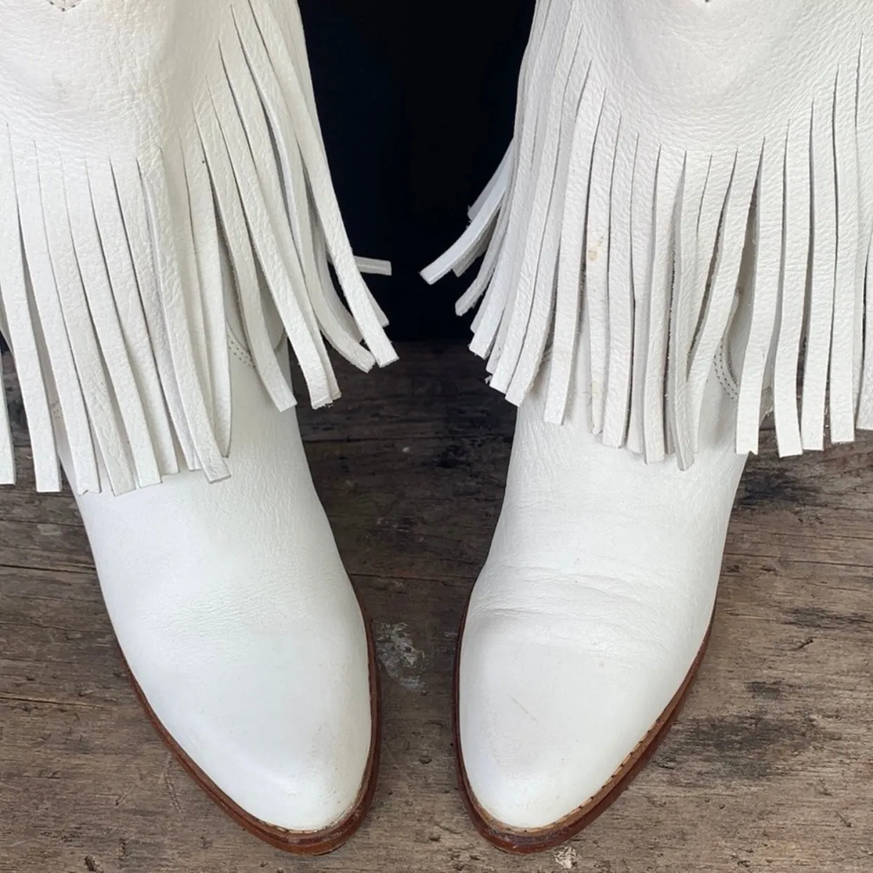 ZODIAC Vintage White Fringe Leather Cowgirl Cowboy Western Boots