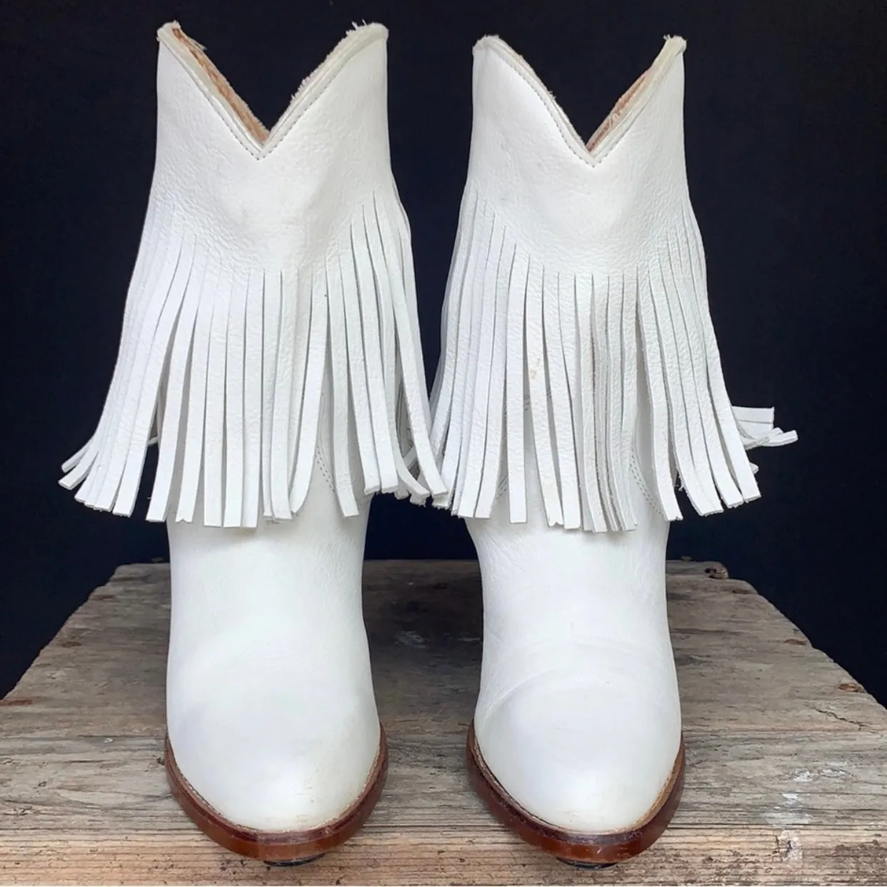 ZODIAC Vintage White Fringe Leather Cowgirl Cowboy Western Boots